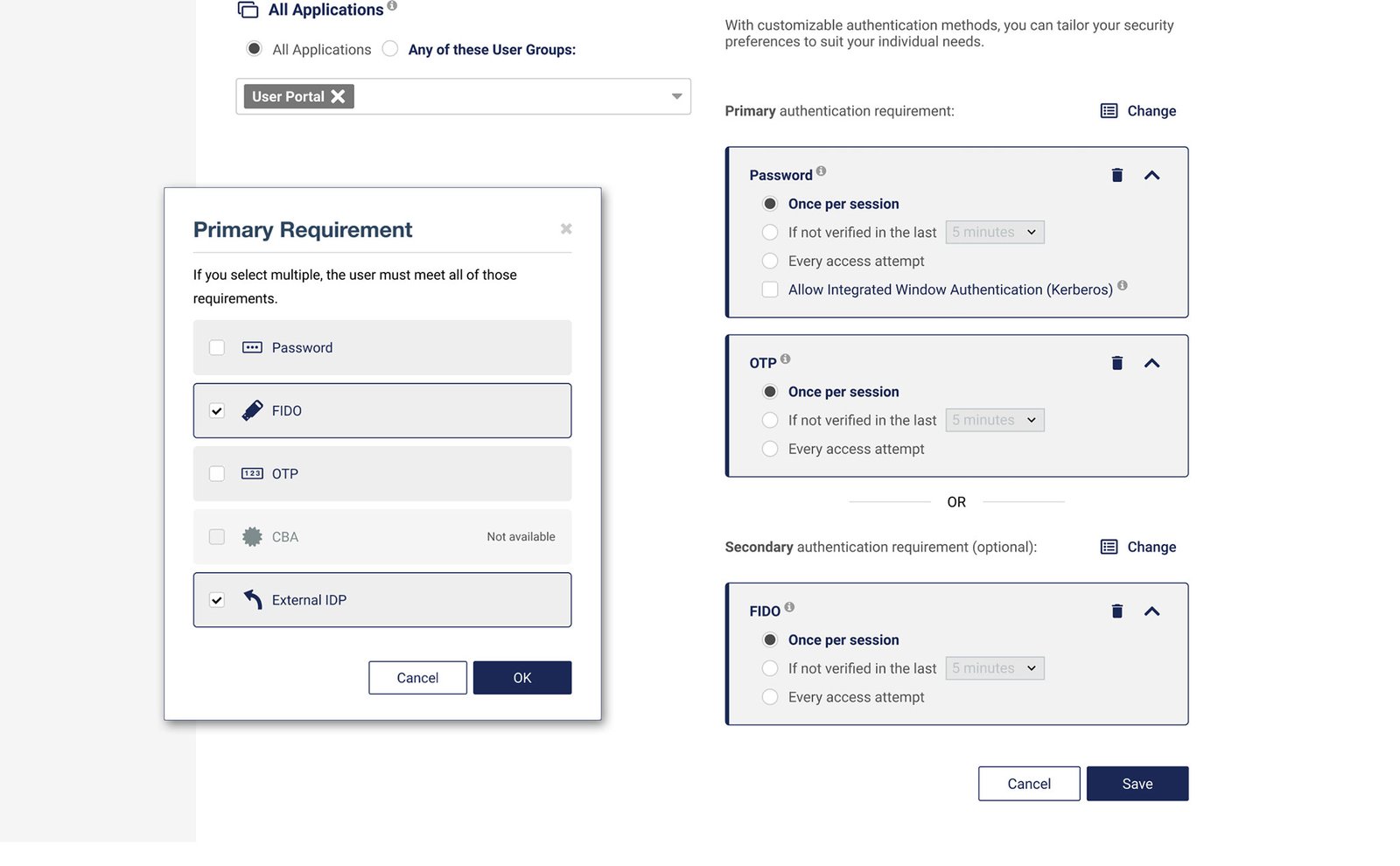 Final UI of the admin policy configuration screen